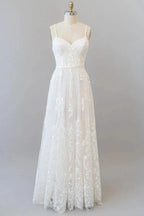 Chic Long A-line Sweetheart Spaghetti Strap Appliques Tulle Wedding Dress by BIZTUNNEL