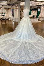 Chic Long A-line V-neck Floral Lace Open Back Wedding Dresses by BIZTUNNEL