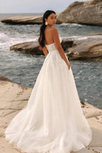 Chic Long Ivory A-line Strapless Appliques Tulle Wedding Dress by misshow.com
