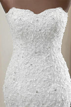 Chic Long Mermaid Strapless Lace Appliques Wedding Dress by BIZTUNNEL