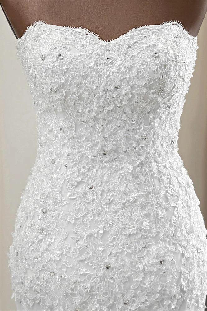 Chic Long Mermaid Strapless Lace Appliques Wedding Dress by BIZTUNNEL