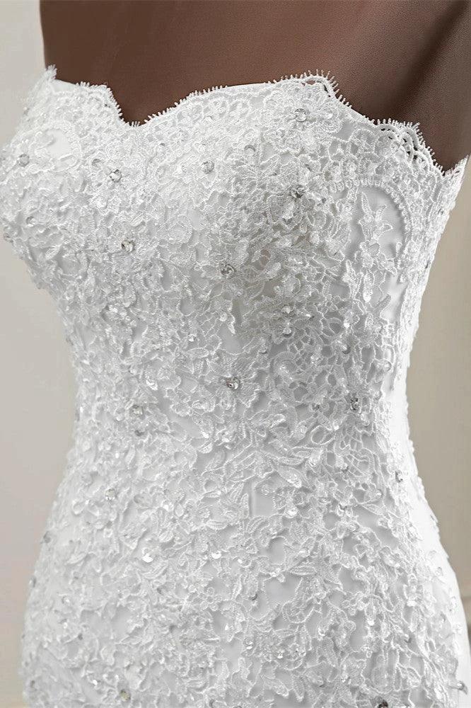 Chic Long Mermaid Strapless Lace Appliques Wedding Dress by BIZTUNNEL