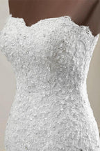 Chic Long Mermaid Strapless Lace Appliques Wedding Dress by BIZTUNNEL