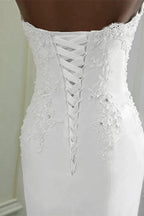 Chic Long Mermaid Strapless Lace Appliques Wedding Dress by BIZTUNNEL