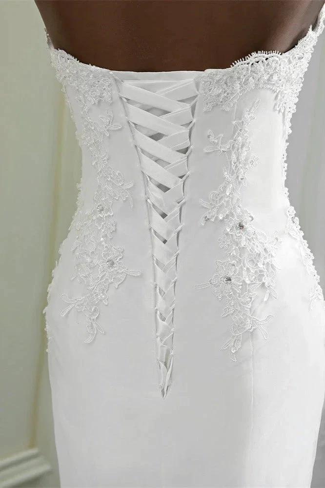 Chic Long Mermaid Strapless Lace Appliques Wedding Dress by BIZTUNNEL
