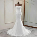 Chic Long Mermaid Strapless Lace Appliques Wedding Dress by BIZTUNNEL