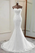 Chic Long Mermaid Strapless Lace Appliques Wedding Dress by BIZTUNNEL