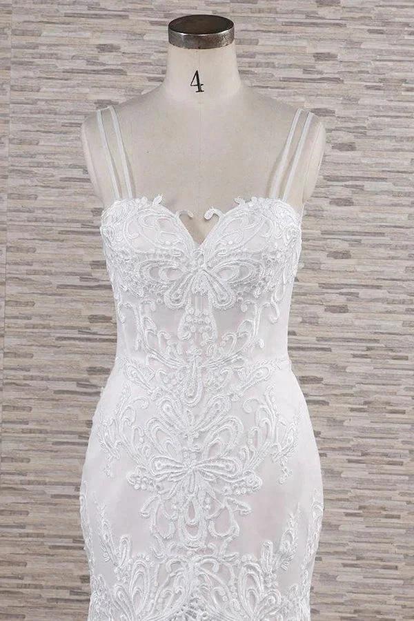 Chic Long Mermaid Sweetheart Spaghetti Strap Appliques Lace Wedding Dress by BIZTUNNEL