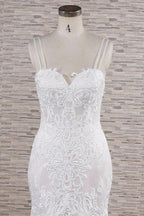 Chic Long Mermaid Sweetheart Spaghetti Strap Appliques Lace Wedding Dress by BIZTUNNEL