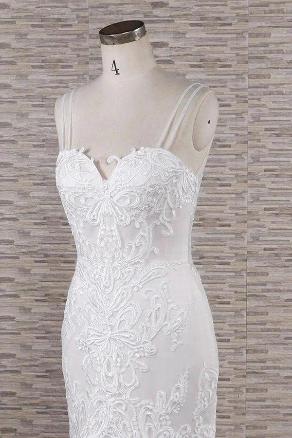 Chic Long Mermaid Sweetheart Spaghetti Strap Appliques Lace Wedding Dress by BIZTUNNEL