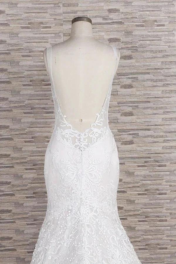Chic Long Mermaid Sweetheart Spaghetti Strap Appliques Lace Wedding Dress by BIZTUNNEL
