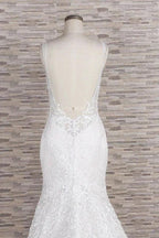 Chic Long Mermaid Sweetheart Spaghetti Strap Appliques Lace Wedding Dress by BIZTUNNEL