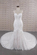 Chic Long Mermaid Sweetheart Spaghetti Strap Appliques Lace Wedding Dress by BIZTUNNEL