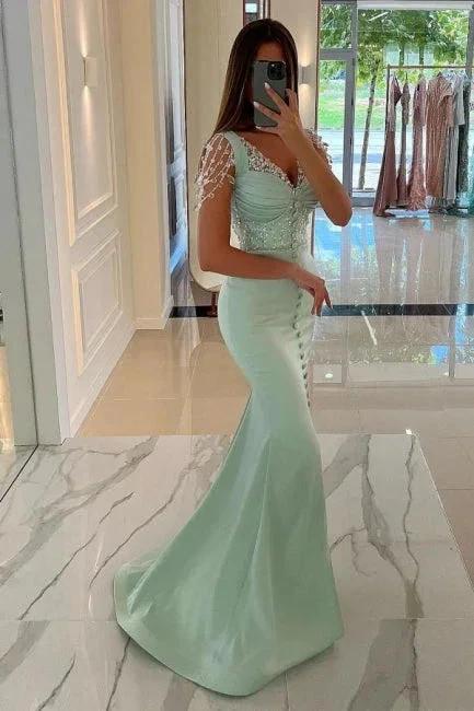Chic Long Mint Green Straps Sequined Evening Dresses With Slit by misshow.com