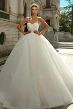 Chic Long Princess A-line Ivory Spaghetti Straps Tulle Lace Wedding Dress with Glitter by misshow.com