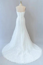 Chic Long Sheath Strapless Ruffle Lace Wedding Dress by BIZTUNNEL