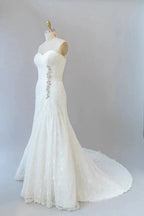 Chic Long Sheath Strapless Ruffle Lace Wedding Dress by BIZTUNNEL