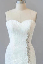 Chic Long Sheath Strapless Ruffle Lace Wedding Dress by BIZTUNNEL
