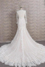 Chic Long Sleeve Appliques Mermaid Elegant Wedding Dresses by misshow.com