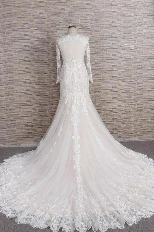 Chic Long Sleeve Appliques Mermaid Elegant Wedding Dresses by misshow.com