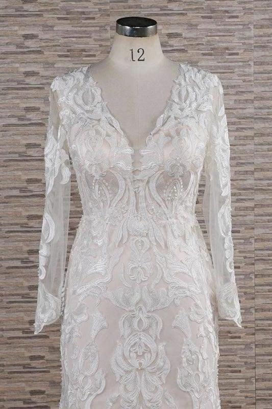 Chic Long Sleeve Appliques Mermaid Elegant Wedding Dresses by misshow.com
