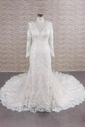 Chic Long Sleeve Appliques Mermaid Elegant Wedding Dresses by misshow.com