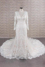 Chic Long Sleeve Appliques Mermaid Elegant Wedding Dresses by misshow.com