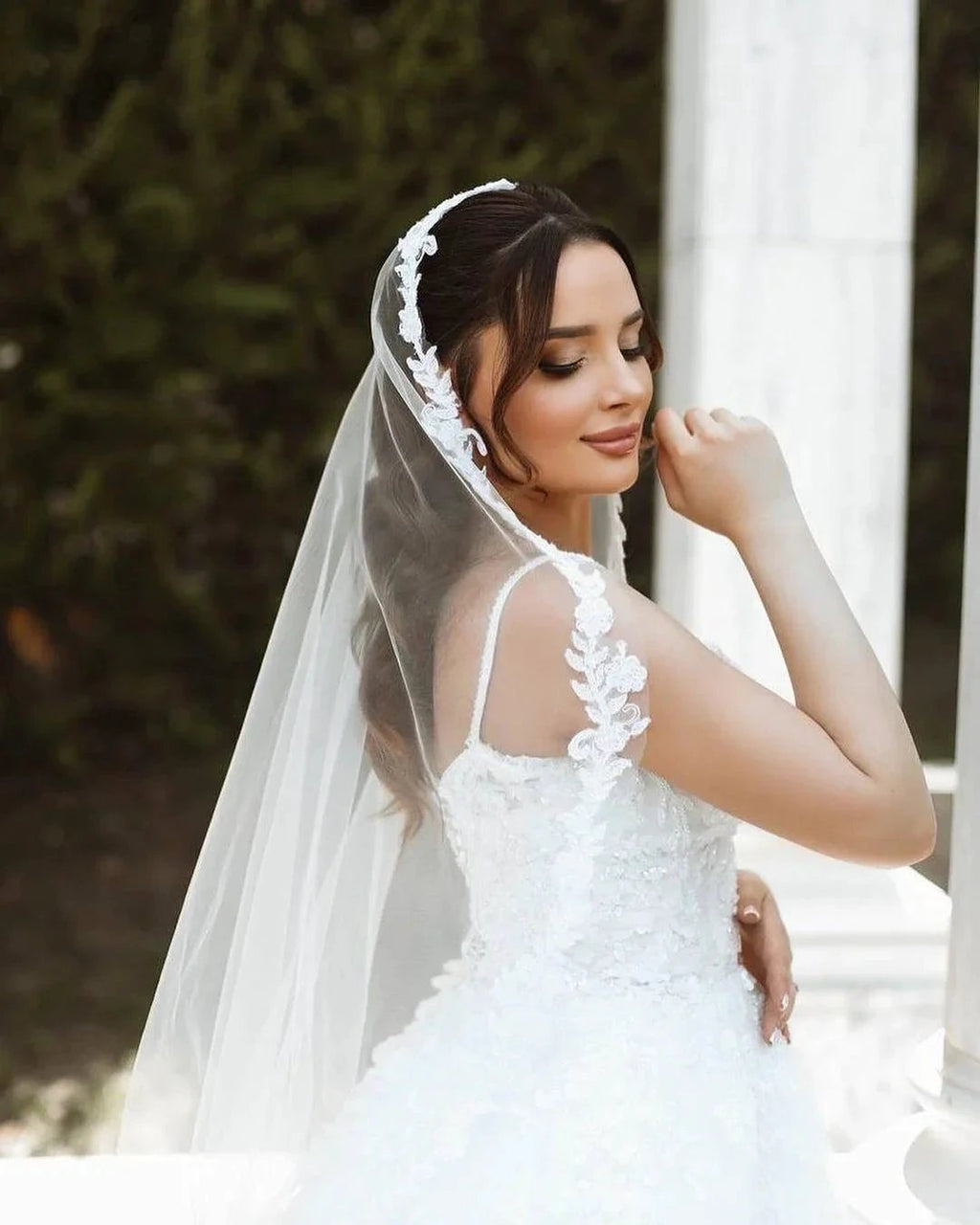 Chic Long White A-line Spaghetti Straps Lace Sleeveless Wedding Dress by misshow.com