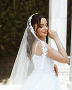 Chic Long White A-line Spaghetti Straps Lace Sleeveless Wedding Dress by misshow.com