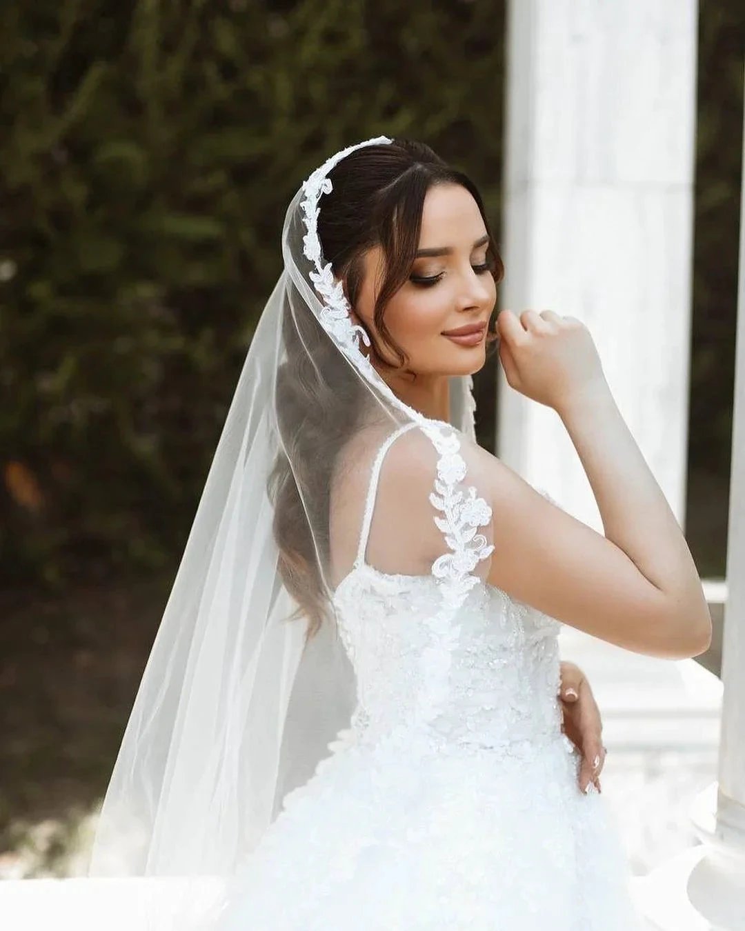 Chic Long White A-line Spaghetti Straps Lace Sleeveless Wedding Dress by misshow.com