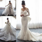 Chic Mermaid Lace Long Sleeves Wedding Dress With Detachable Train by misshow.com