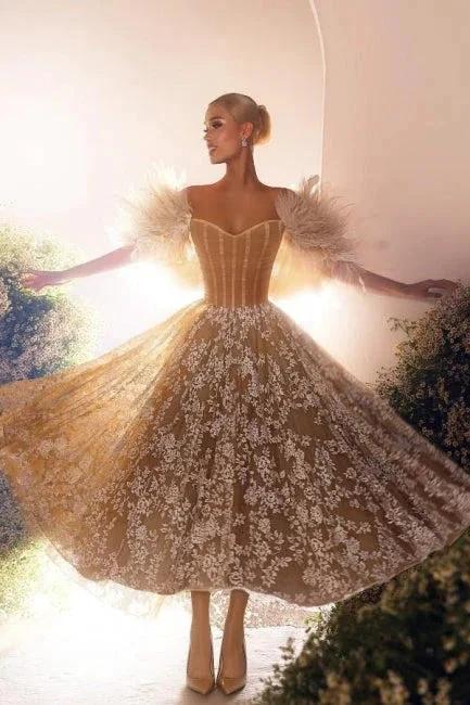 Chic Off-the-shoulder Ankle Length Sweetheart Lace Wedding Dress by misshow.com