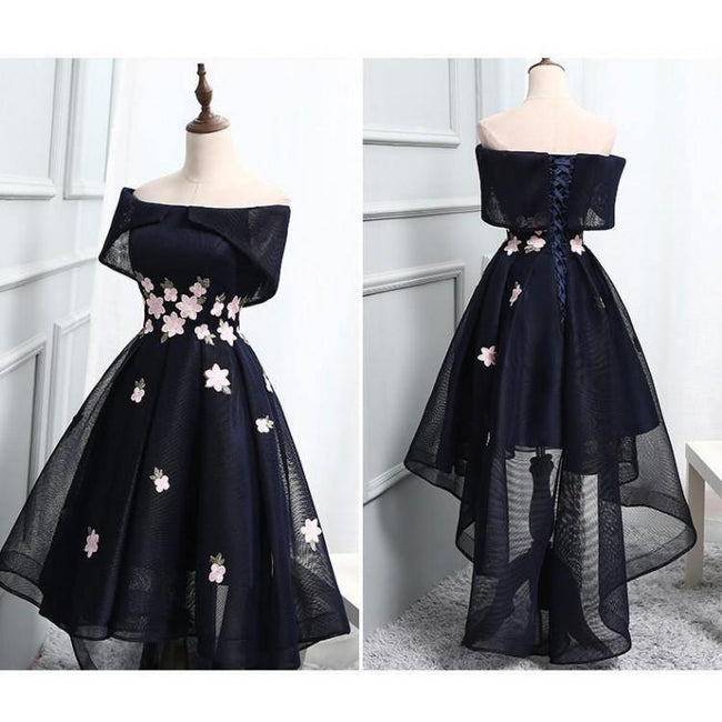 Chic Off-the-Shoulder Appliques Short High Low Homecoming Dress PD250 Main Image