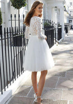 Chic Short A-line Tulle Jewel Lace Wedding Dress with Sleeves by BIZTUNNEL