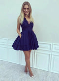 Short A-line V-neck Lace Prom Dresses with Pockets by BIZTUNNEL