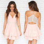 Short Chiffon Layers V-Neck Spaghetti Straps Homecoming Dress by BIZTUNNEL