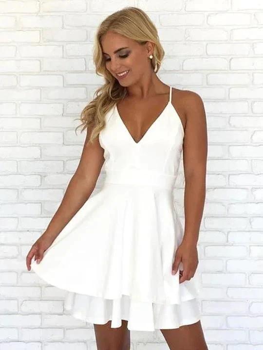 Short Chiffon Layers V-Neck Spaghetti Straps Homecoming Dress by BIZTUNNEL