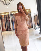 Short Mermaid Off-the-shoulder Lace Prom Dress with Sleeves by BIZTUNNEL