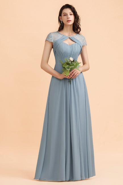 Chic Short Sleeves Lace Chiffon Bridesmaid Dress with Ruffles