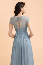 Chic Short Sleeves Lace Chiffon Bridesmaid Dress with Ruffles