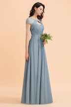 Chic Short Sleeves Lace Chiffon Bridesmaid Dress with Ruffles