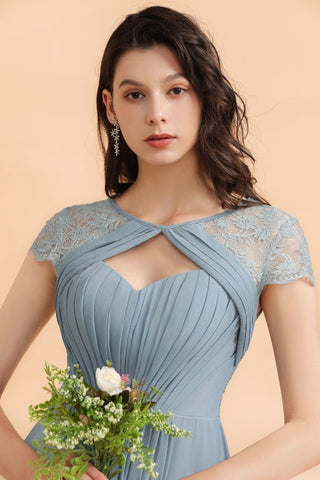 Chic Short Sleeves Lace Chiffon Bridesmaid Dress with Ruffles