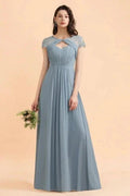 Chic Short Sleeves Lace Chiffon Bridesmaid Dress with Ruffles by misshow.com