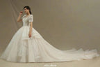 Chic Short Sleeves Tulle Lace Appliques Bridal Gown Spring Garden Wedding Dress by misshow.com