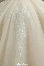Chic Short Sleeves Tulle Lace Appliques Bridal Gown Spring Garden Wedding Dress by misshow.com