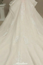 Chic Short Sleeves Tulle Lace Appliques Bridal Gown Spring Garden Wedding Dress by misshow.com