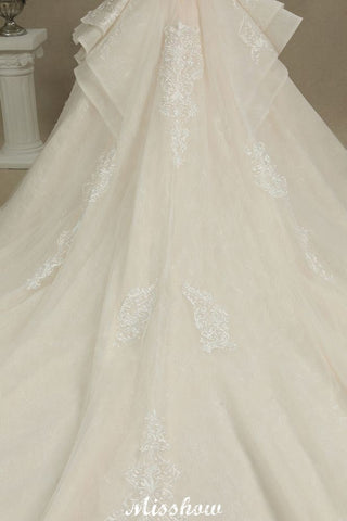 Chic Short Sleeves Tulle Lace Appliques Bridal Gown Spring Garden Wedding Dress