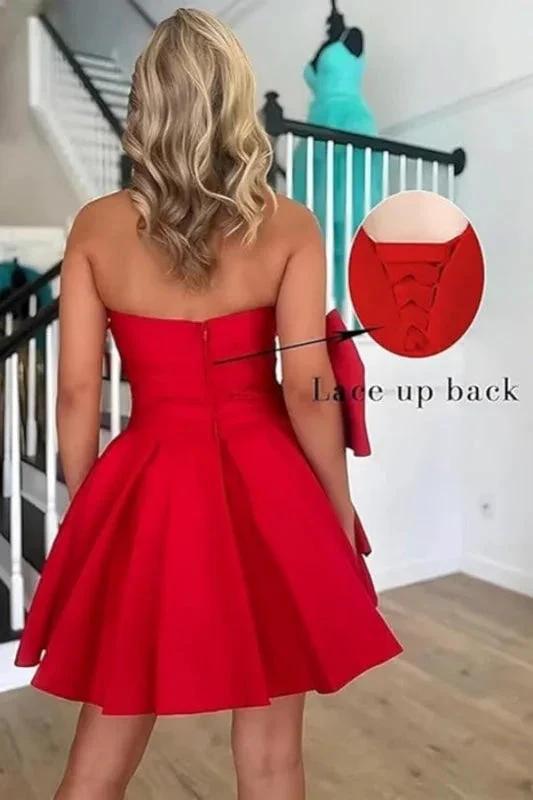 Stylish Sleeveless Ruched Short Homecoming Dresses Simple Mini Party Wear Dress with Bow by misshow.com