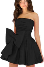 Stylish Sleeveless Ruched Short Homecoming Dresses Simple Mini Party Wear Dress with Bow by misshow.com