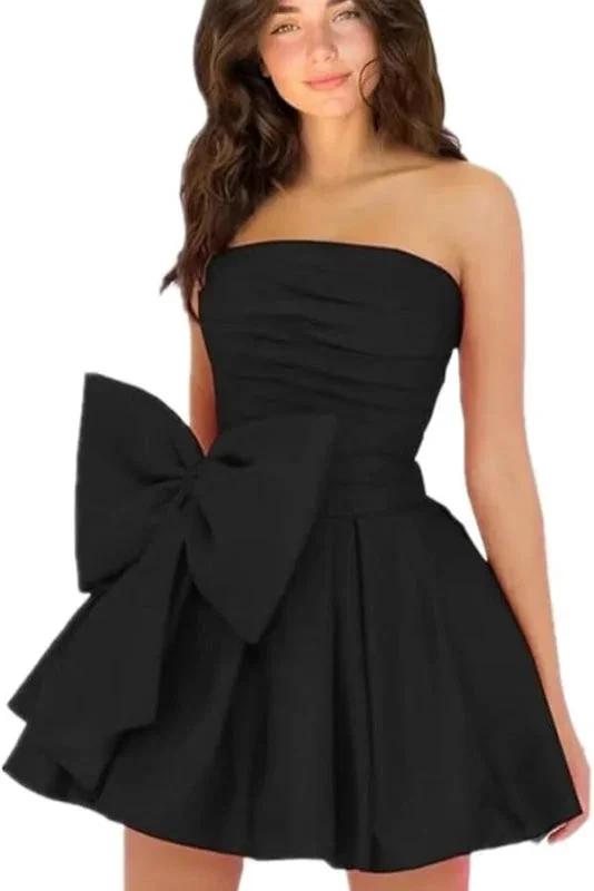 Stylish Sleeveless Ruched Short Homecoming Dresses Simple Mini Party Wear Dress with Bow by misshow.com